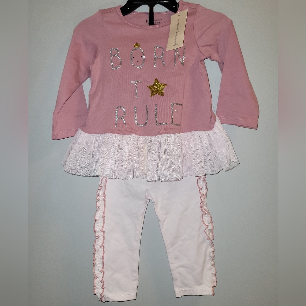🆕️ Baby Girls Dusty Rose & Pink Outfit "Born To Rule" 2 Piece Set Top Pants ⭐️